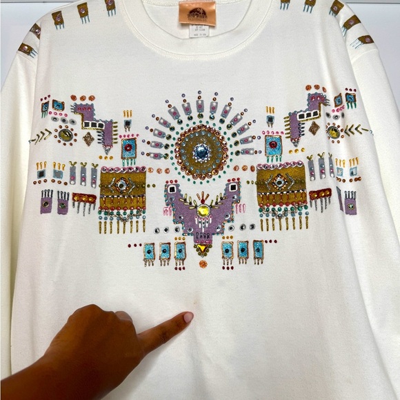 Vintage Myo Piñon Clothing Women’s Aztec Southwestern OffWhite Long Sleeve Shirt - Picture 5 of 10